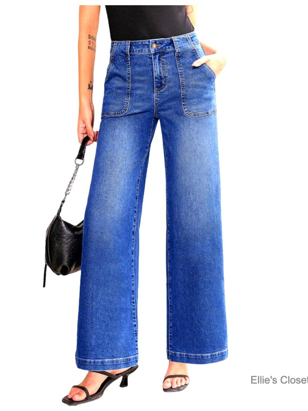 High Waisted Wide Leg Stretchy Jeans with Pockets